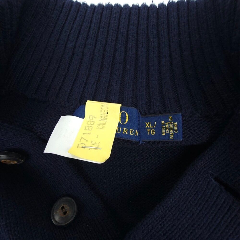 POLO Ralph Lauren Old Money Pullover Sweater Ribbed Knit Fisherman Navy Blue XL - Picture 2 of 8